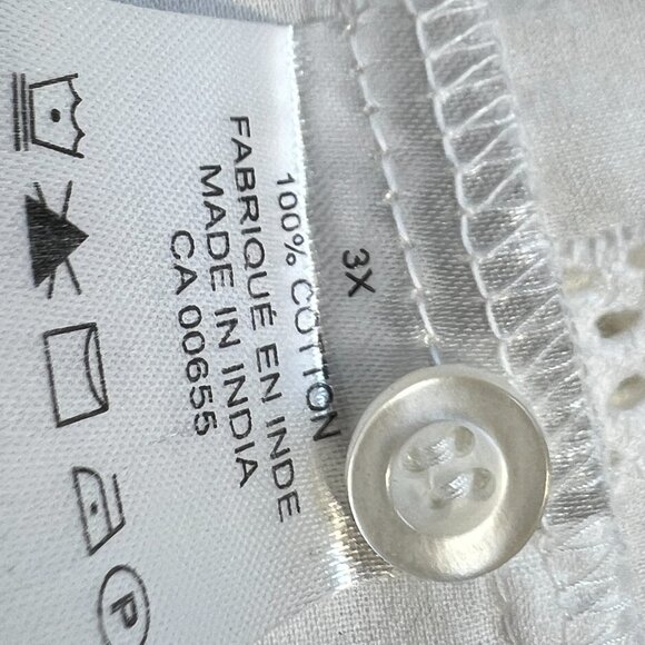 🤍 White Eyelet Blouse Coastal Grandma Minimalist 100% Cotton 3X - Picture 7 of 11
